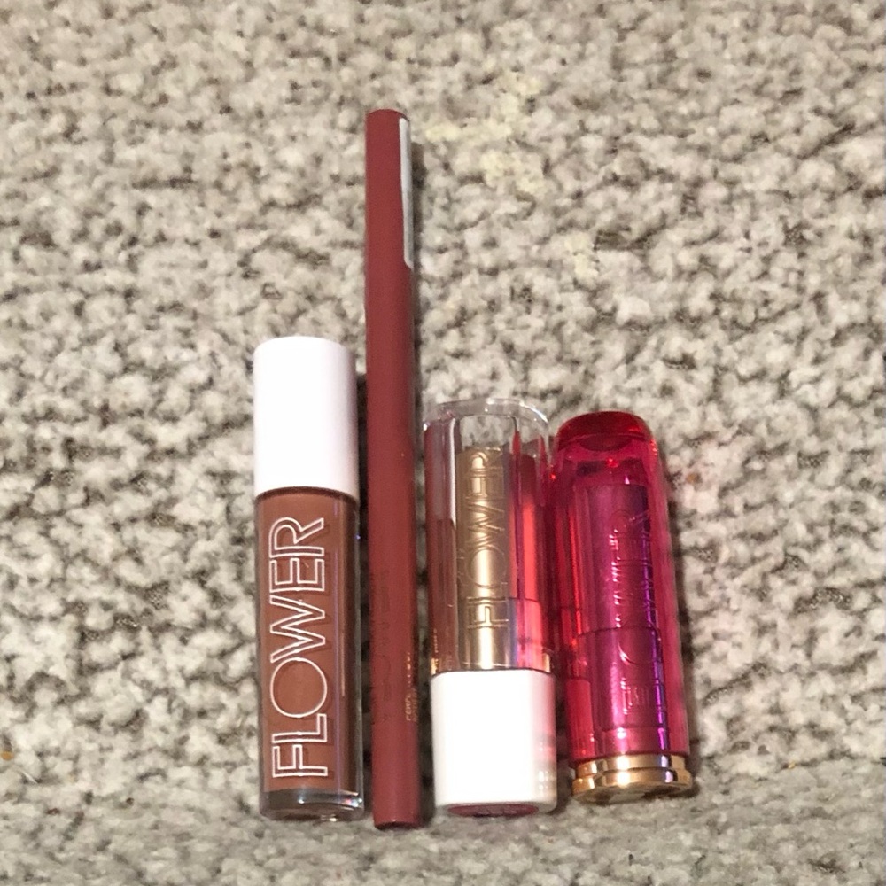 Flower Beauty Rosewood Lip Liner, Bronze Lip Gloss, Orchid Pink Orchid Lipstick